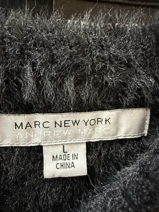 Andrew Marc Black & Cream Striped Fuzzy Crewneck Sweater - Picture 3 of 3